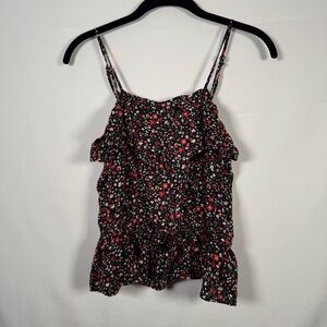 Ecko Unlimited Red and Black Floral Print Ruffled‎ Camisole Medium